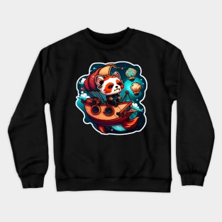 A Red Panda sailing a Boat in Outer Space Sticker Crewneck Sweatshirt